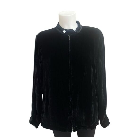Chico’s Black Velvet Fenway Jacket Rayon Silk Blend Vintage sz‎ 2 Large NEW - Picture 1 of 11